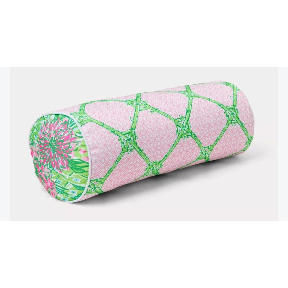 Lilly Pulitzer Lime Feeling Good Pink Bamboo Floral Bolster Pillow SP25 New